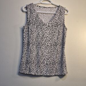 cleo Black & White V-Neck Animal Spot Tank